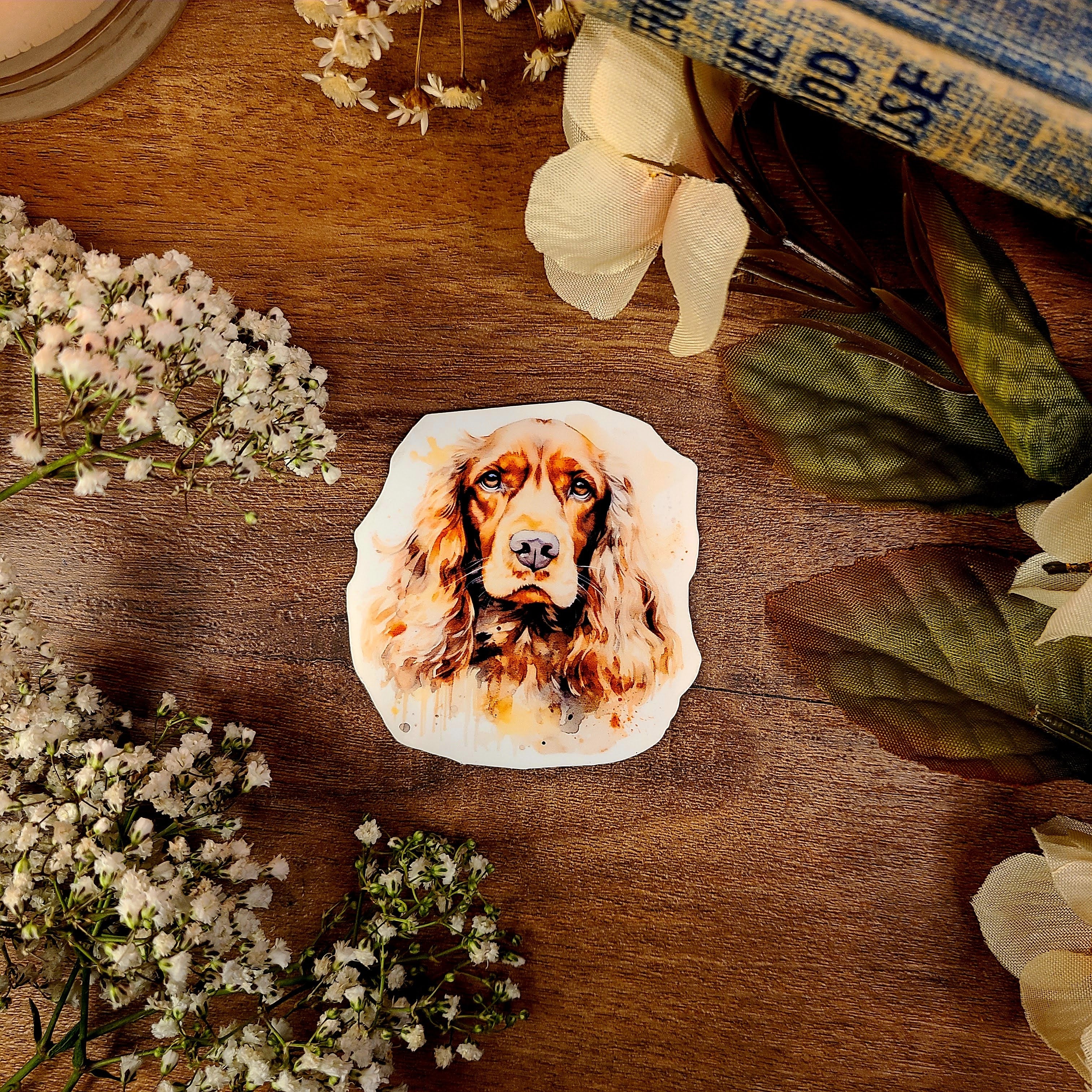 Cocker Spaniel Dog, Merry Spaniel, Fur Baby, Vinyl Sticker Decal