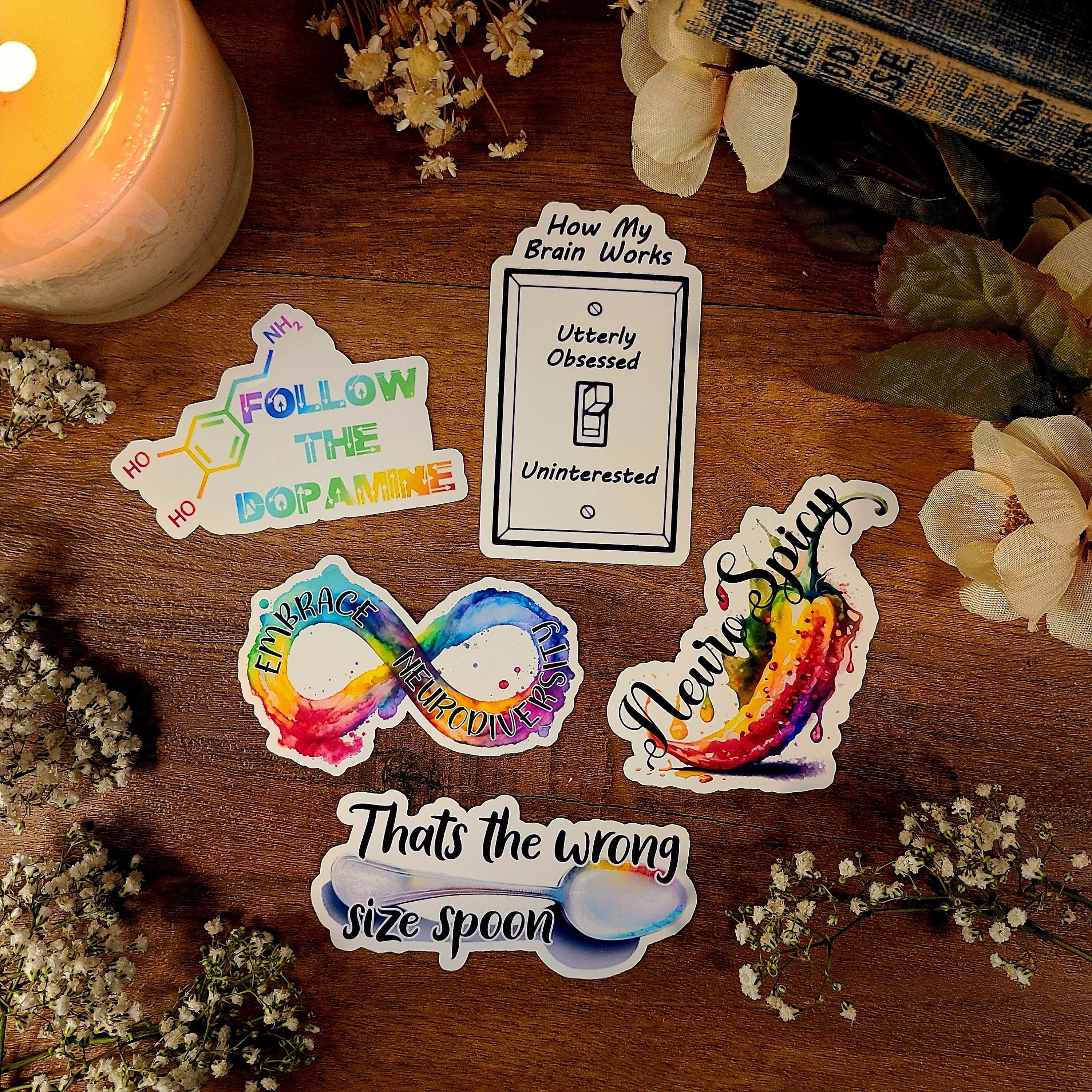 ADHD Sticker Set, Neurodivergent, Neuro Spicy, Mental Health, Autism, Vinyl Sticker
