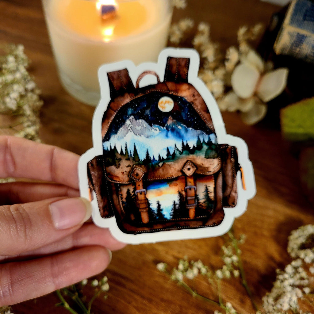 Backpack, Outdoors Forest Compass, John Muir Quote, Camera Mountains, Hiking, Camping, Into the Forest I go, Vinyl Sticker Decal