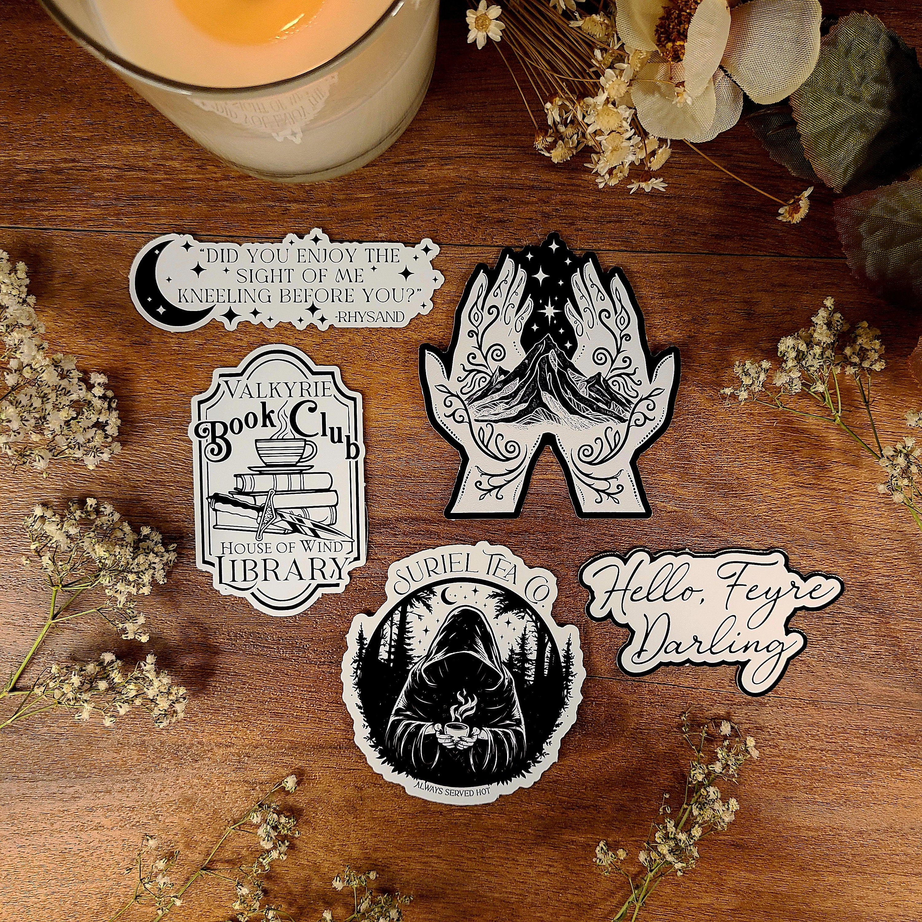 ACOTAR, Rhysand, A Court of Thorns and Roses, Feyre's Hand Tattoos Night Court, Fae, Mist and Fury, Sarah J Maas, Black&White, Vinyl Sticker